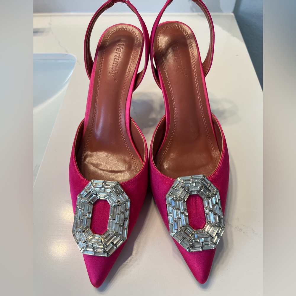 Pink Slingback Heels with Embellished Detail